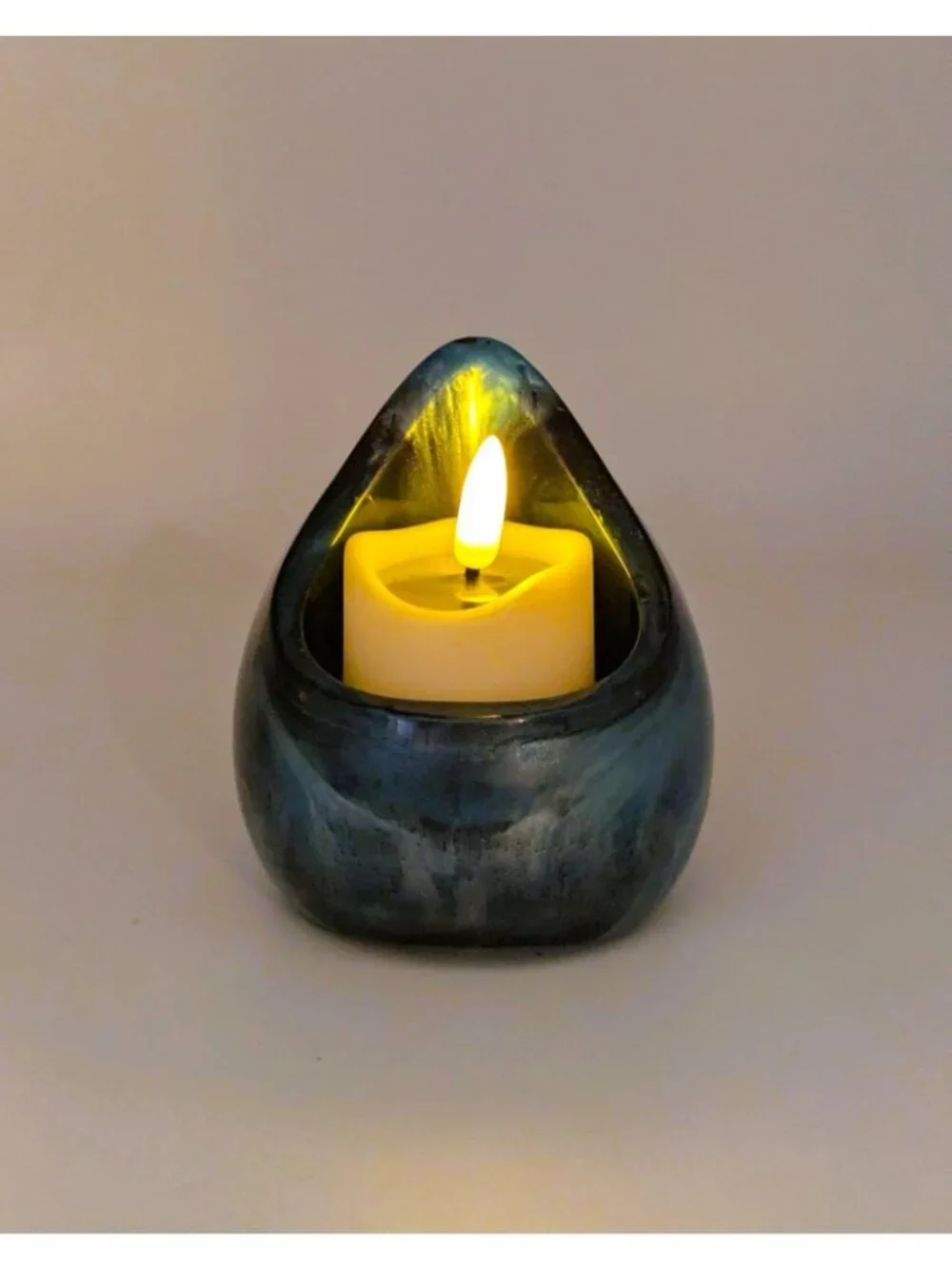 Handcrafted Blue Resin Candle Holder For Battery Operated Candles Tall Unique Te